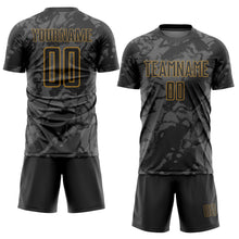 Laden Sie das Bild in den Galerie-Viewer, Custom Black Gray-Old Gold Abstract Grunge Art Sublimation Soccer Uniform Jersey
