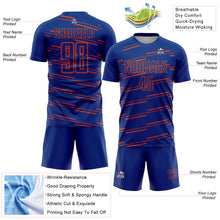 Laden Sie das Bild in den Galerie-Viewer, Custom Royal Orange Lines Sublimation Soccer Uniform Jersey
