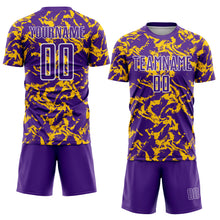Laden Sie das Bild in den Galerie-Viewer, Custom Purple Gold-White Abstract Fluid Sublimation Soccer Uniform Jersey
