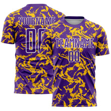 Laden Sie das Bild in den Galerie-Viewer, Custom Purple Gold-White Abstract Fluid Sublimation Soccer Uniform Jersey
