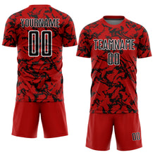 Laden Sie das Bild in den Galerie-Viewer, Custom Red Black-White Abstract Fluid Sublimation Soccer Uniform Jersey
