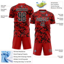 Laden Sie das Bild in den Galerie-Viewer, Custom Red Black-White Abstract Fluid Sublimation Soccer Uniform Jersey
