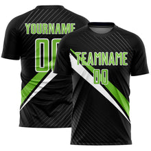 Load image into Gallery viewer, Custom Black Neon Green-White Diagonal Lines Sublimation Soccer Uniform Jersey
