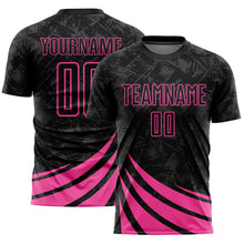Laden Sie das Bild in den Galerie-Viewer, Custom Black Pink Wind Shapes Sublimation Soccer Uniform Jersey
