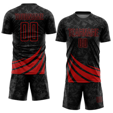 Custom Black Red Wind Shapes Sublimation Soccer Uniform Jersey