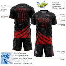 Laden Sie das Bild in den Galerie-Viewer, Custom Black Red Wind Shapes Sublimation Soccer Uniform Jersey
