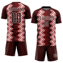 Загрузить изображение в средство просмотра галереи, Custom Burgundy White Geometric Shapes Sublimation Soccer Uniform Jersey
