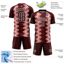 Загрузить изображение в средство просмотра галереи, Custom Burgundy White Geometric Shapes Sublimation Soccer Uniform Jersey
