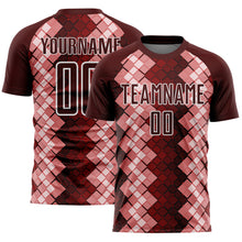 Загрузить изображение в средство просмотра галереи, Custom Burgundy White Geometric Shapes Sublimation Soccer Uniform Jersey
