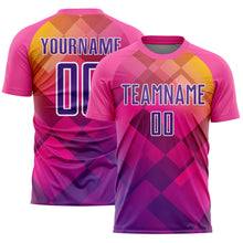 Laden Sie das Bild in den Galerie-Viewer, Custom Pink Purple-White Geometric Shapes Sublimation Soccer Uniform Jersey
