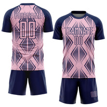 Load image into Gallery viewer, Custom Light Pink Navy Geometric Shapes Sublimation Soccer Uniform Jersey
