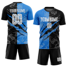 Load image into Gallery viewer, Custom Graffiti Pattern Black-Powder Blue Scratch Sublimation Soccer Uniform Jersey
