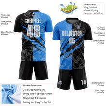 Load image into Gallery viewer, Custom Graffiti Pattern Black-Powder Blue Scratch Sublimation Soccer Uniform Jersey
