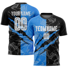 Load image into Gallery viewer, Custom Graffiti Pattern Black-Powder Blue Scratch Sublimation Soccer Uniform Jersey
