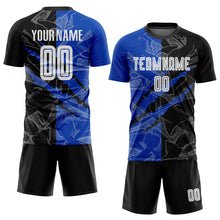 Laden Sie das Bild in den Galerie-Viewer, Custom Graffiti Pattern Black-Thunder Blue Scratch Sublimation Soccer Uniform Jersey
