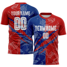 Laden Sie das Bild in den Galerie-Viewer, Custom Graffiti Pattern Red-Royal USA Scratch Sublimation Soccer Uniform Jersey
