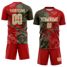 Laden Sie das Bild in den Galerie-Viewer, Custom Graffiti Pattern City Cream Red-Olive Scratch Sublimation Soccer Uniform Jersey
