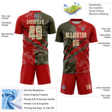 Laden Sie das Bild in den Galerie-Viewer, Custom Graffiti Pattern City Cream Red-Olive Scratch Sublimation Soccer Uniform Jersey
