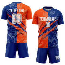 Laden Sie das Bild in den Galerie-Viewer, Custom Graffiti Pattern Royal-Orange Scratch Sublimation Soccer Uniform Jersey
