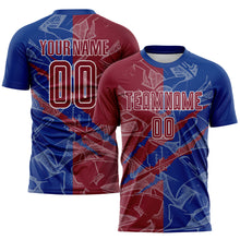 Laden Sie das Bild in den Galerie-Viewer, Custom Graffiti Pattern Crimson-Royal Scratch Sublimation Soccer Uniform Jersey

