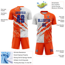 Laden Sie das Bild in den Galerie-Viewer, Custom Graffiti Pattern Royal-Orange Scratch Sublimation Soccer Uniform Jersey
