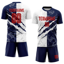 Charger l&#39;image dans la galerie, Custom Graffiti Pattern Red-Navy Scratch Sublimation Soccer Uniform Jersey
