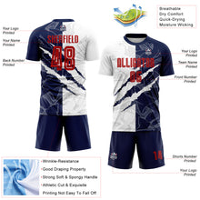 Charger l&#39;image dans la galerie, Custom Graffiti Pattern Red-Navy Scratch Sublimation Soccer Uniform Jersey

