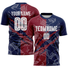 Laden Sie das Bild in den Galerie-Viewer, Custom Graffiti Pattern Crimson-Navy Scratch Sublimation Soccer Uniform Jersey
