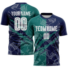 Laden Sie das Bild in den Galerie-Viewer, Custom Graffiti Pattern Teal-Navy Scratch Sublimation Soccer Uniform Jersey
