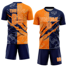 Laden Sie das Bild in den Galerie-Viewer, Custom Graffiti Pattern Bay Orange-Navy Scratch Sublimation Soccer Uniform Jersey
