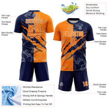 Laden Sie das Bild in den Galerie-Viewer, Custom Graffiti Pattern Bay Orange-Navy Scratch Sublimation Soccer Uniform Jersey
