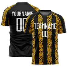 Laden Sie das Bild in den Galerie-Viewer, Custom Black White-Gold Abstract Shape Sublimation Soccer Uniform Jersey
