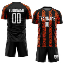 Laden Sie das Bild in den Galerie-Viewer, Custom Black White-Orange Abstract Shape Sublimation Soccer Uniform Jersey
