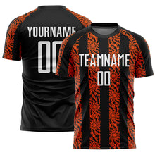 Laden Sie das Bild in den Galerie-Viewer, Custom Black White-Orange Abstract Shape Sublimation Soccer Uniform Jersey
