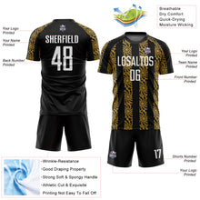 Laden Sie das Bild in den Galerie-Viewer, Custom Black White-Old Gold Abstract Shape Sublimation Soccer Uniform Jersey
