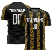 Laden Sie das Bild in den Galerie-Viewer, Custom Black White-Old Gold Abstract Shape Sublimation Soccer Uniform Jersey
