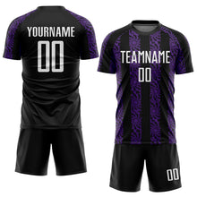 Laden Sie das Bild in den Galerie-Viewer, Custom Black White-Purple Abstract Shape Sublimation Soccer Uniform Jersey
