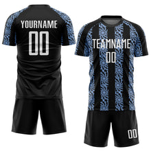 Laden Sie das Bild in den Galerie-Viewer, Custom Black White-Light Blue Abstract Shape Sublimation Soccer Uniform Jersey
