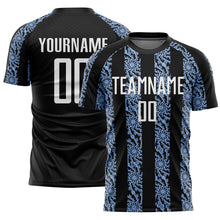 Laden Sie das Bild in den Galerie-Viewer, Custom Black White-Light Blue Abstract Shape Sublimation Soccer Uniform Jersey
