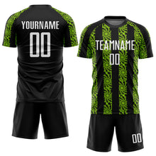 Charger l&#39;image dans la galerie, Custom Black White-Neon Green Abstract Shape Sublimation Soccer Uniform Jersey

