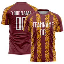 Загрузить изображение в средство просмотра галереи, Custom Burgundy White-Gold Abstract Shape Sublimation Soccer Uniform Jersey
