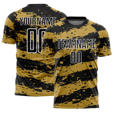 Загрузить изображение в средство просмотра галереи, Custom Black Old Gold-White Splash Sublimation Soccer Uniform Jersey
