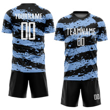 Load image into Gallery viewer, Custom Black White-Light Blue Splash Sublimation Soccer Uniform Jersey
