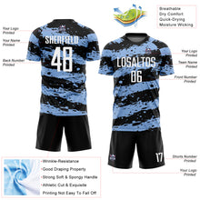 Load image into Gallery viewer, Custom Black White-Light Blue Splash Sublimation Soccer Uniform Jersey
