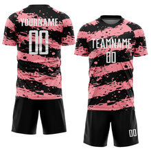 Load image into Gallery viewer, Custom Black White-Medium Pink Splash Sublimation Soccer Uniform Jersey
