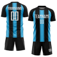 Laden Sie das Bild in den Galerie-Viewer, Custom Black White-Sky Blue Line Sublimation Soccer Uniform Jersey
