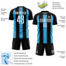 Laden Sie das Bild in den Galerie-Viewer, Custom Black White-Sky Blue Line Sublimation Soccer Uniform Jersey
