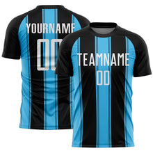 Laden Sie das Bild in den Galerie-Viewer, Custom Black White-Sky Blue Line Sublimation Soccer Uniform Jersey
