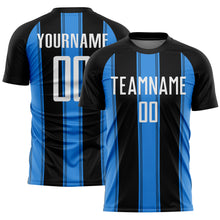 Load image into Gallery viewer, Custom Black White-Powder Blue Line Sublimation Soccer Uniform Jersey
