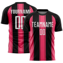 Load image into Gallery viewer, Custom Black White-Neon Pink Line Sublimation Soccer Uniform Jersey
